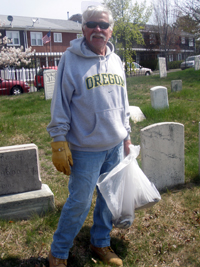 Walt gathers debris