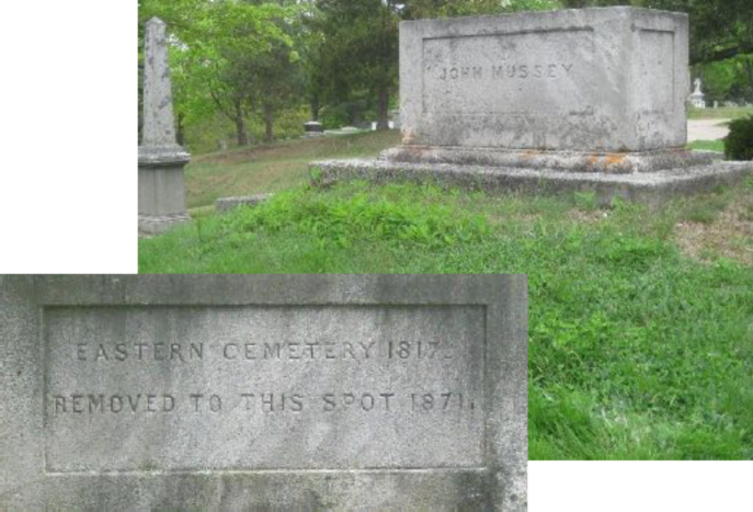 Mussey granite box tomb monument with inset of inscription