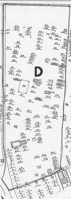 detail of Section D plots of the Eastern Cemetery map