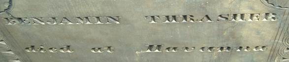 Detail from a slate gravestone for Benjamin Thrasher