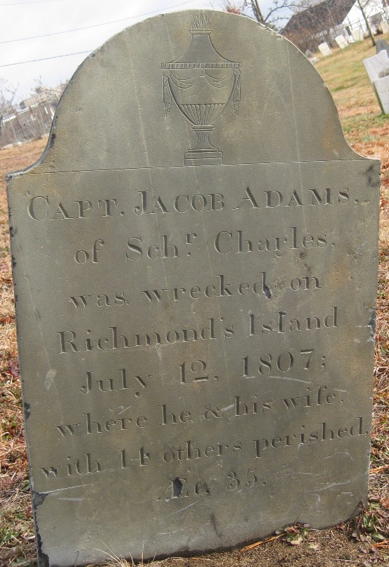 old slate gravestone carved for Jacob Adams in Eastern Cemetery