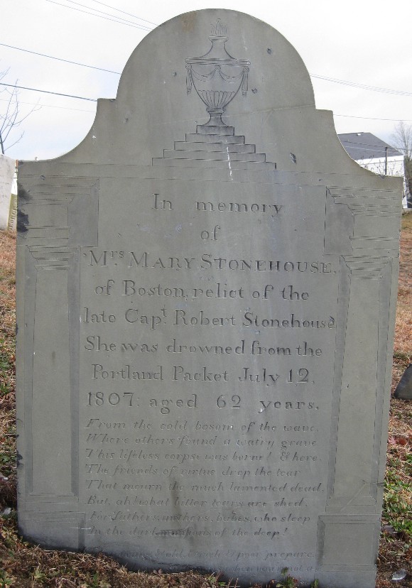 an old slate gravestone carved for Mary Stonehouse in Eastern Cemetery