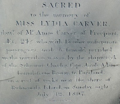 detail from an old slate gravestone for Lydia Carver