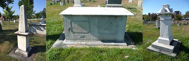 Types of markers in Eastern Cemetery: obelisk, box, and monument
