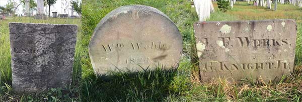 tombstones for E. Shields & W. Adie, Wm Webb, JF Weeks