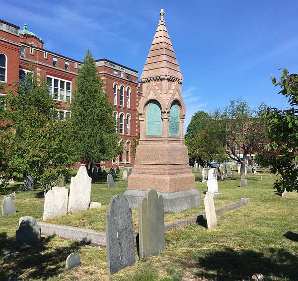 Alden monument with North School in the background